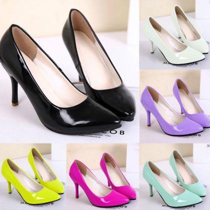Color Pointed Toe High Heels Cour Shoes Women..